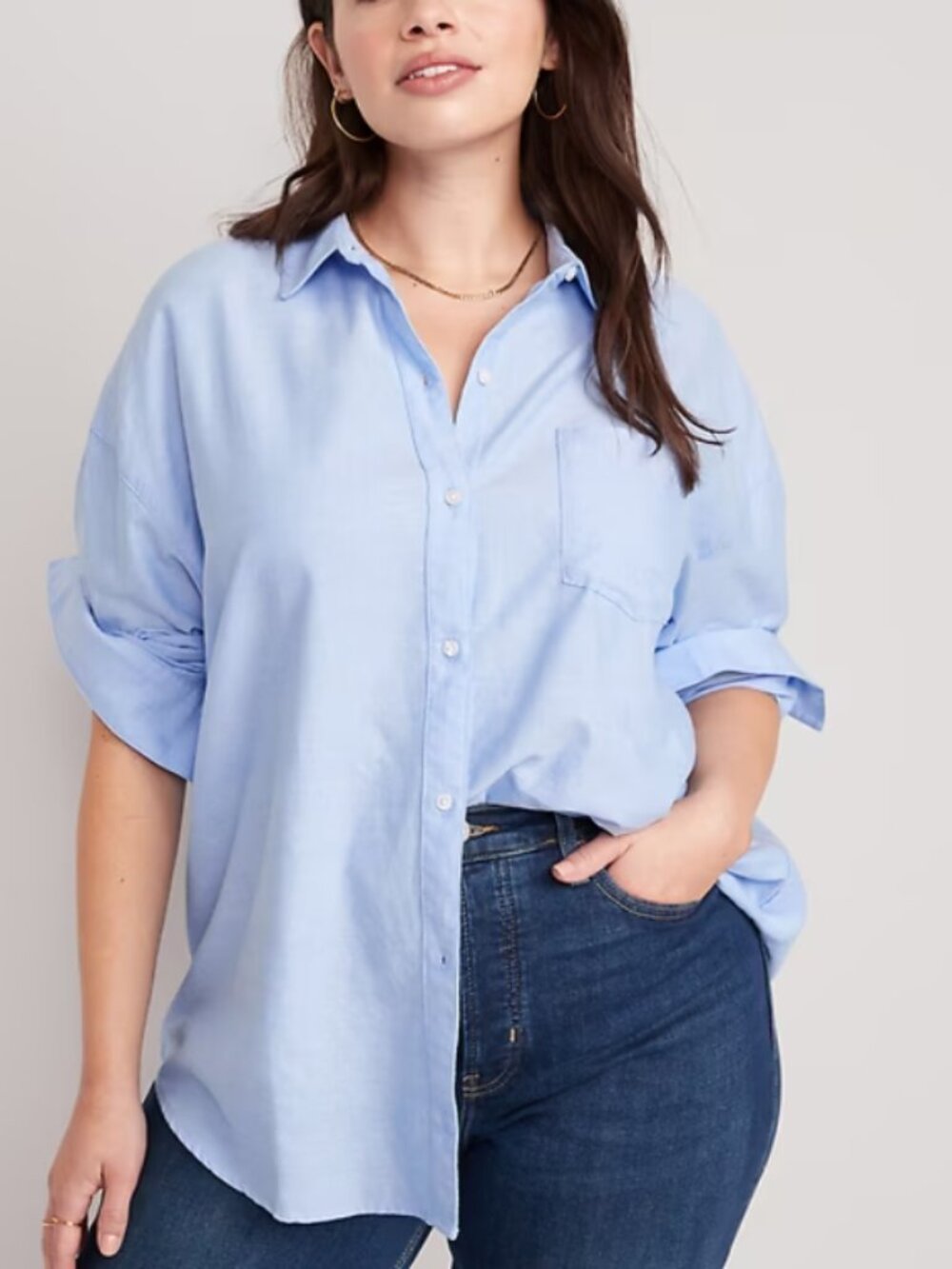 Old Navy Boyfriend Button Down Shirt, Oxford Blue - Size S